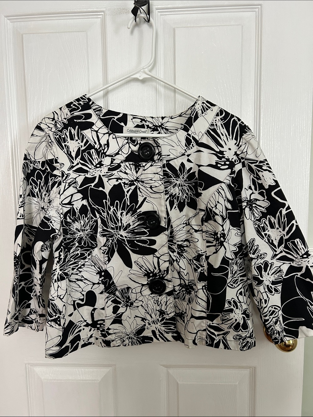 Coldwater Creek Black and White Floral Button Front Jacket